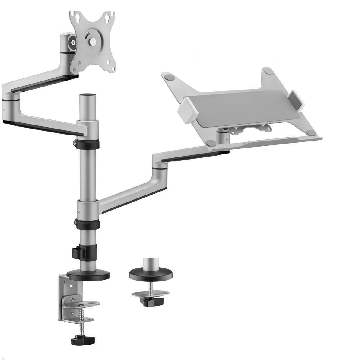 MonLines MTH016S Monitorhalter und Laptop Halterung mit Tischklemme, silber