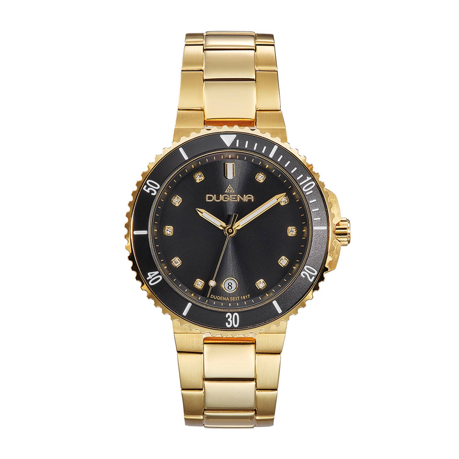 Dugena Damenuhr 4461102 Lady Diver, Quarz, schwarzes Zifferblatt, Edelstahl