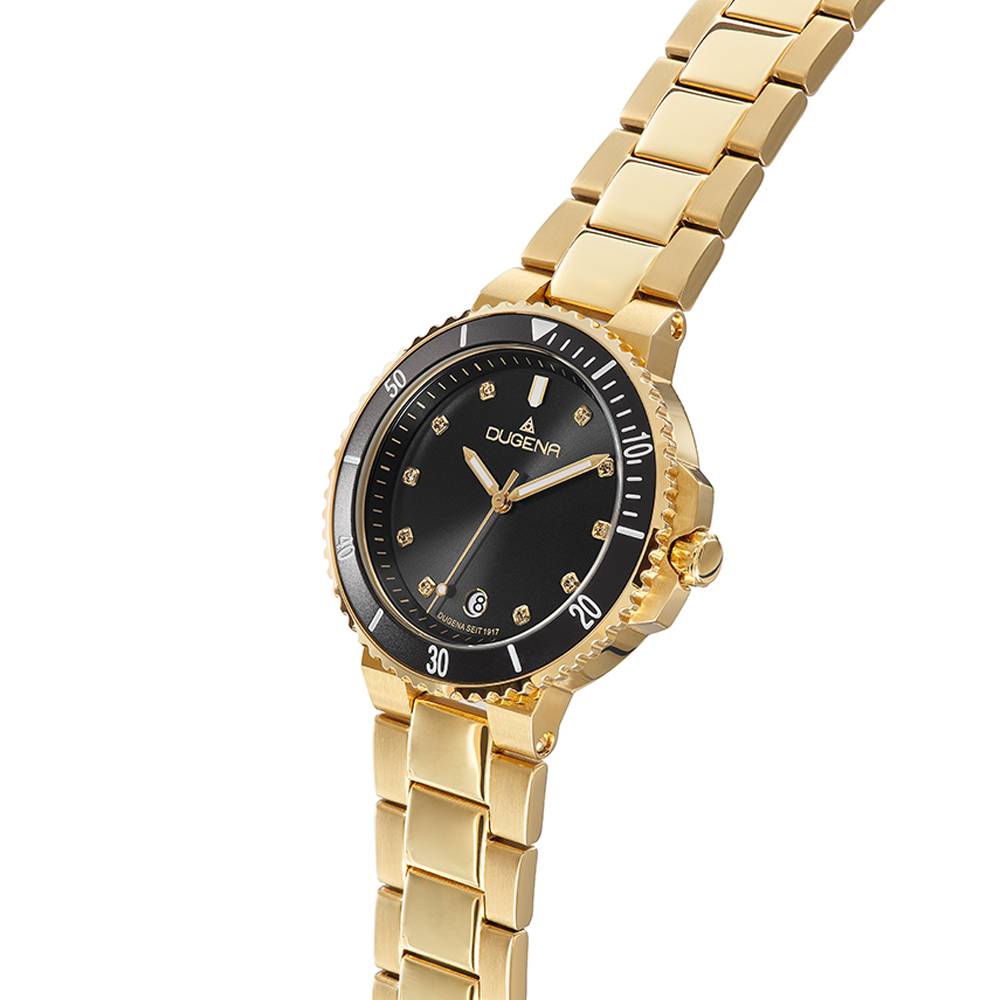 Dugena Damenuhr 4461102 Lady Diver, Quarz, schwarzes Zifferblatt, Edelstahl