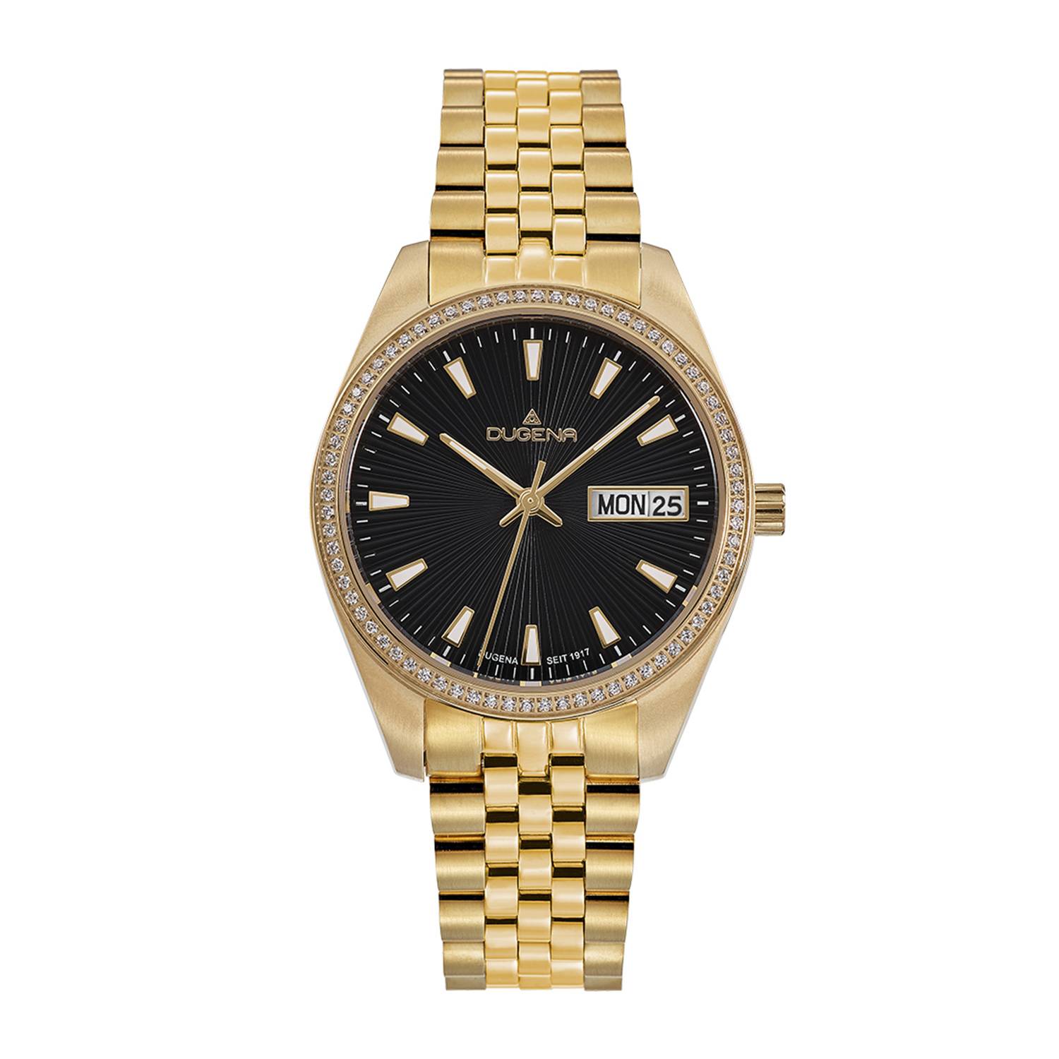 Dugena Damenuhr 4461082 Venetia Stone, Quarz, schwarzes Zifferblatt, Edelstahl