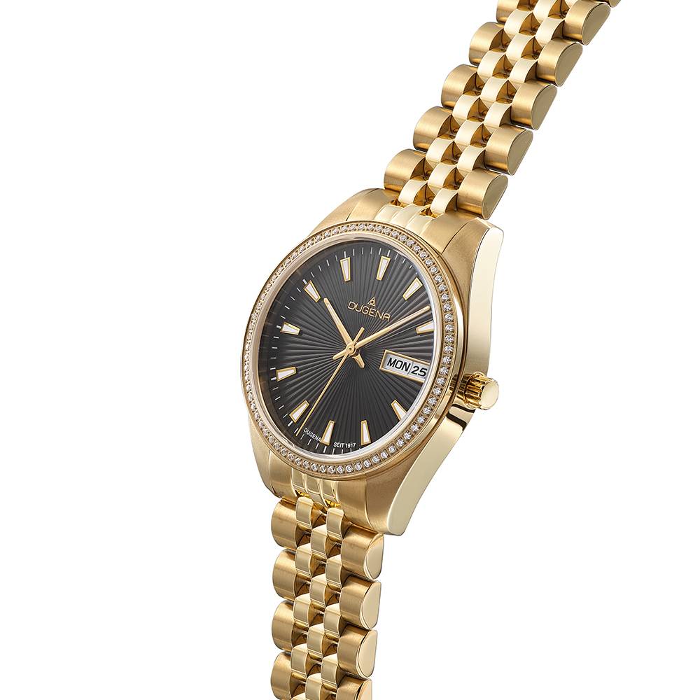 Dugena Damenuhr 4461082 Venetia Stone, Quarz, schwarzes Zifferblatt, Edelstahl