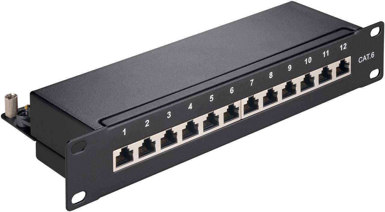 goobay CAT 6 10 Zoll Patch Panel 12 Port schwarz (Bulk)