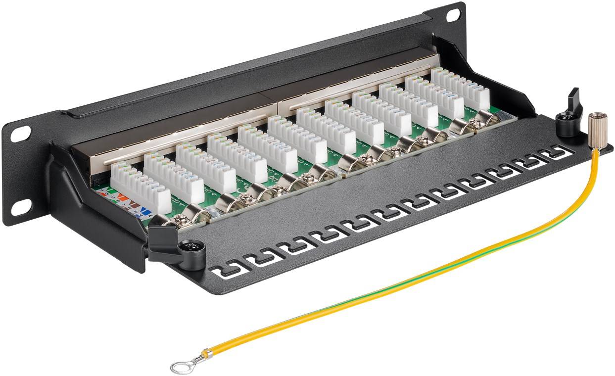 goobay CAT 6 10 Zoll Patch Panel 12 Port schwarz (Bulk)