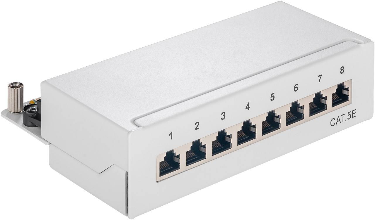 CAT 5e Mini Desktop Patchpanel, 8 Port, STP geschirmt, Grau