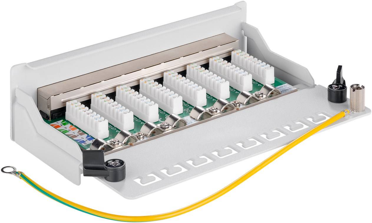 CAT 5e Mini Desktop Patchpanel, 8 Port, STP geschirmt, Grau