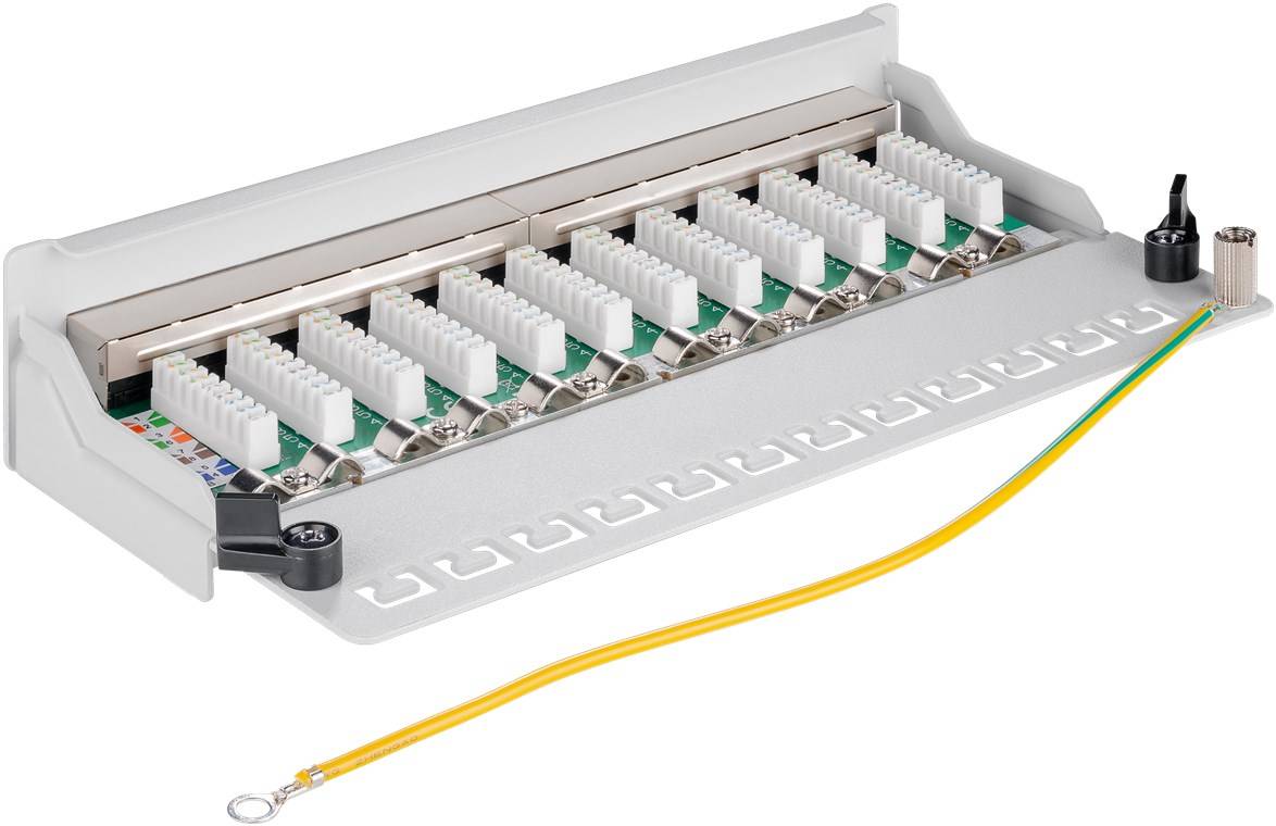 Goobay CAT 5e Mini/Desktop Patch Panel, 12 Port, (1 HE) - STP geschirmt, Grau