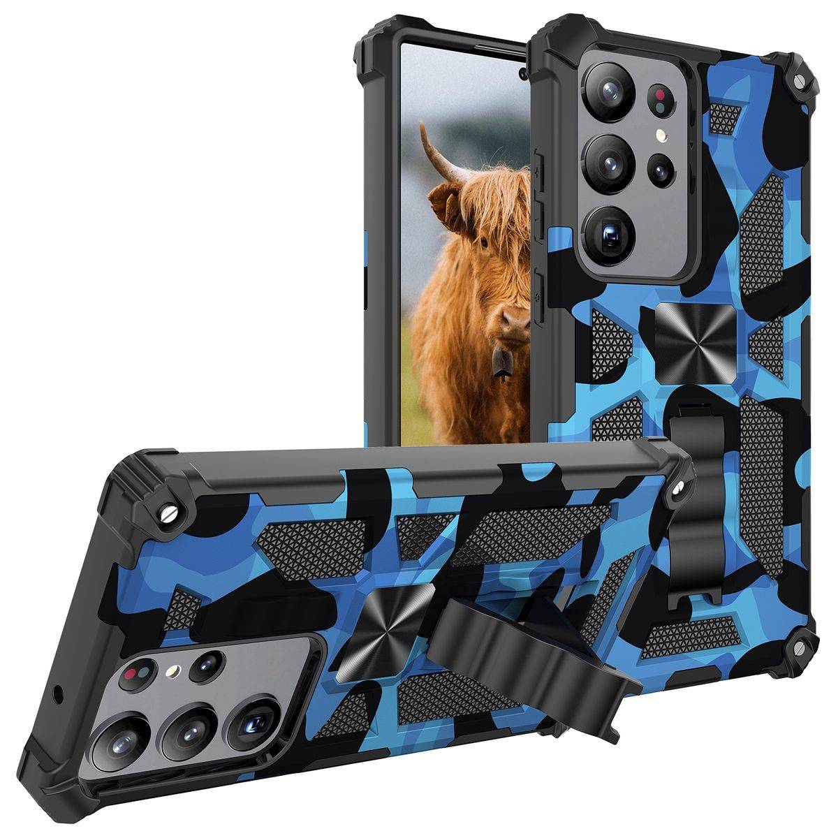 Für Samsung Galaxy S23 Ultra Stoßfeste Handy Hülle Camouflage Blau