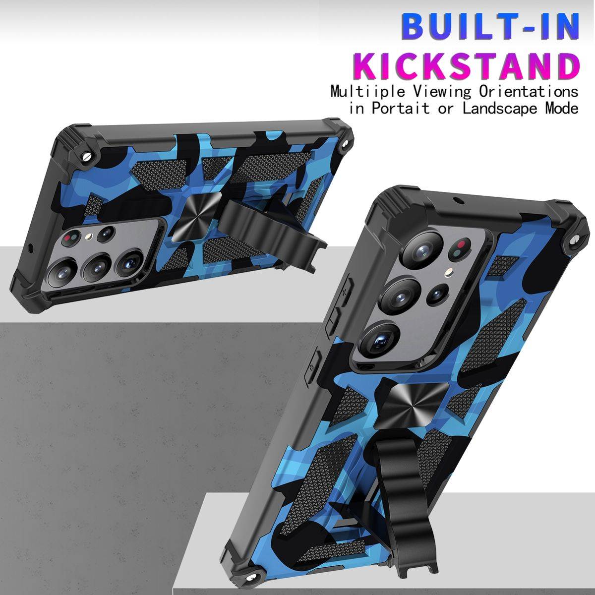 Für Samsung Galaxy S23 Ultra Stoßfeste Handy Hülle Camouflage Blau