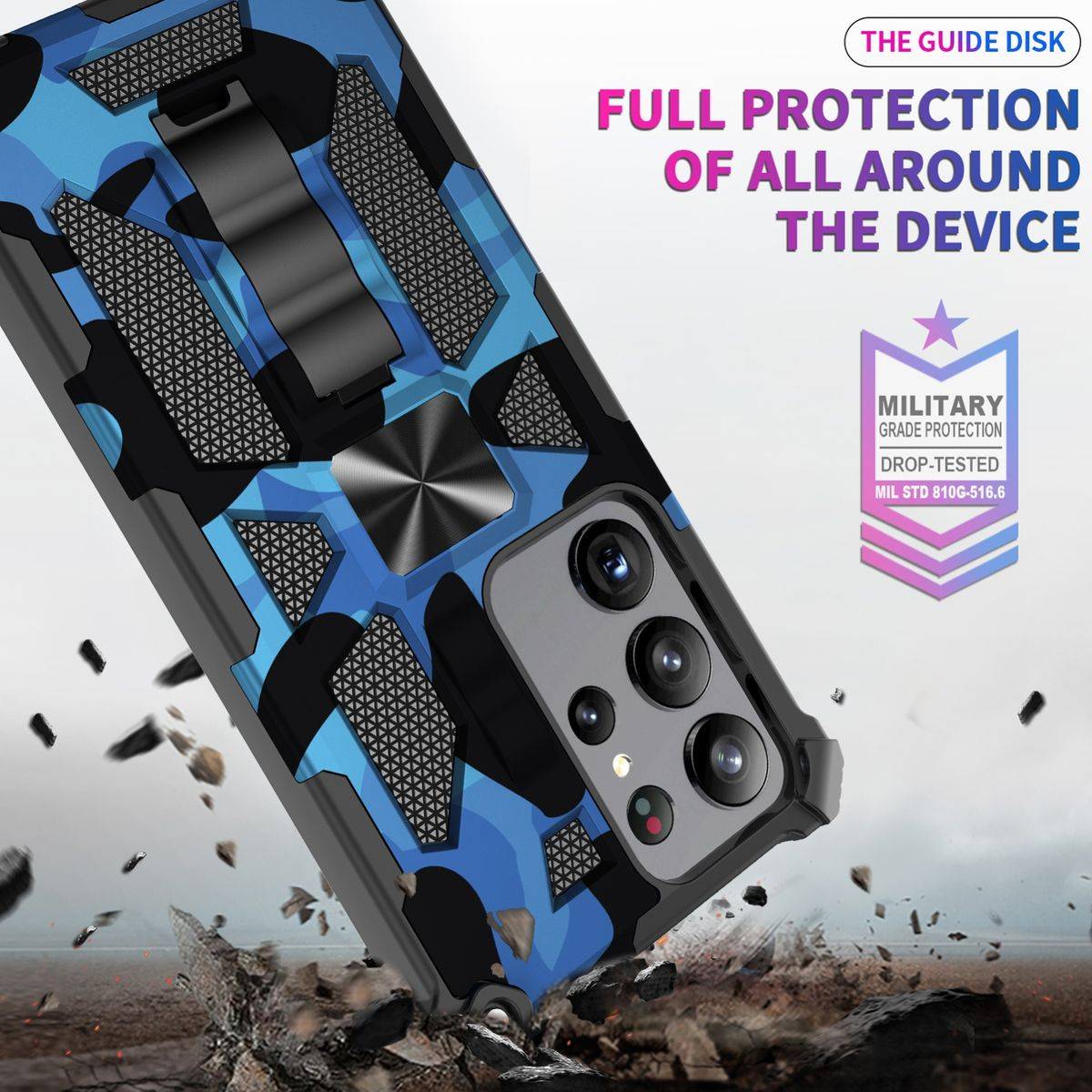 Für Samsung Galaxy S23 Ultra Stoßfeste Handy Hülle Camouflage Blau