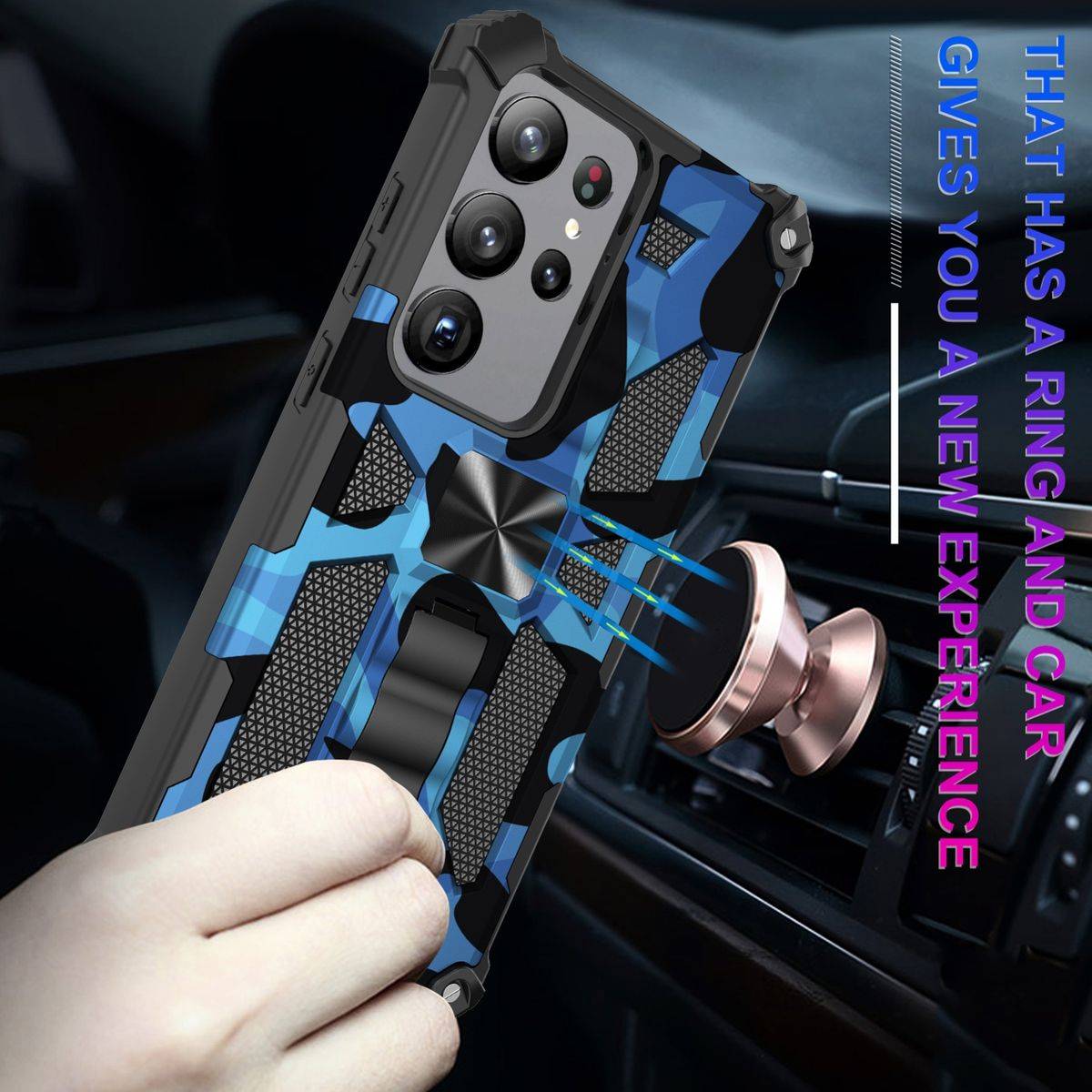 Für Samsung Galaxy S23 Ultra Stoßfeste Handy Hülle Camouflage Blau