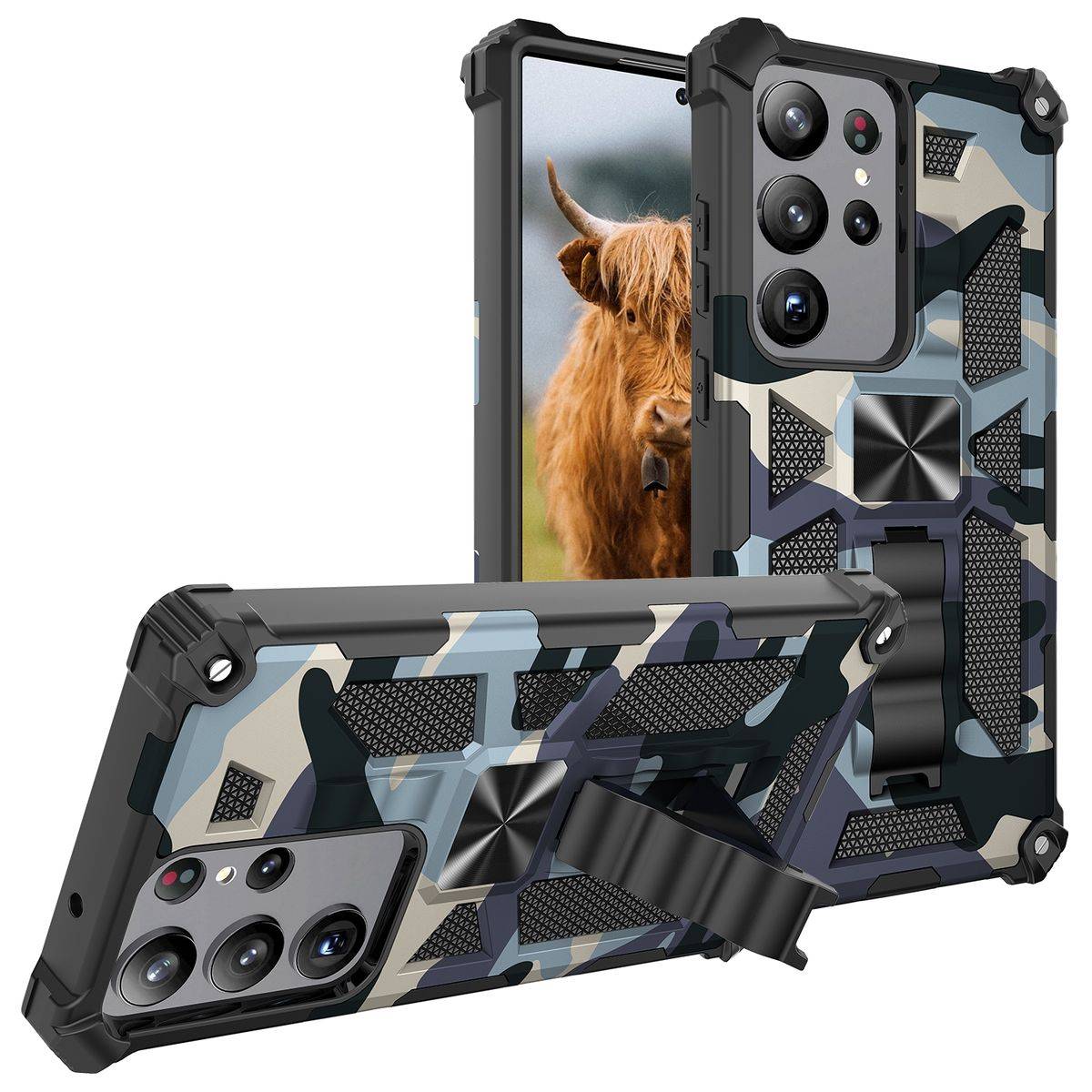 Für Samsung Galaxy S23 Ultra Stoßfeste Handy Hülle Camouflage Hellblau