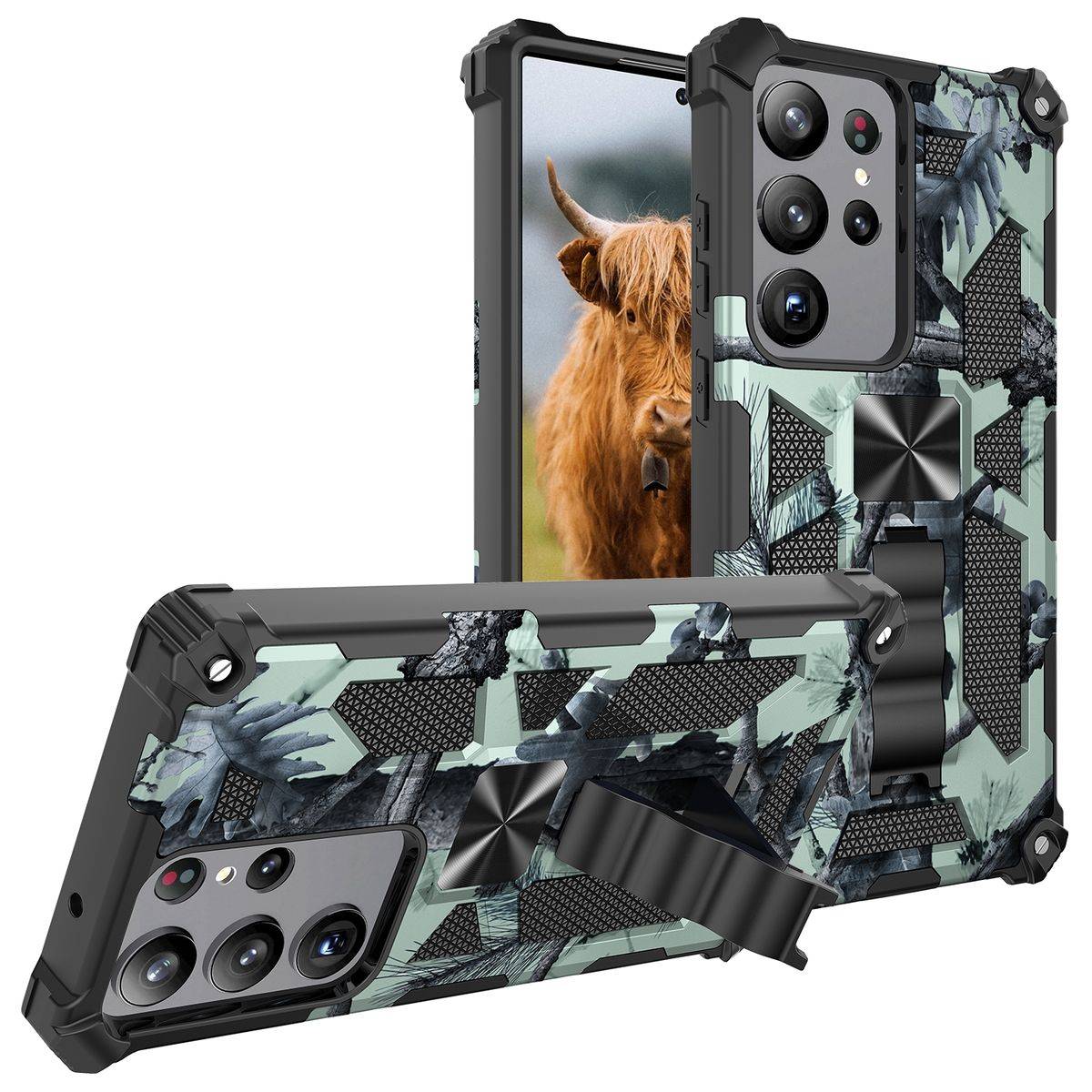 Für Samsung Galaxy S23 Ultra Stoßfeste Handy Hülle Camouflage Türkis