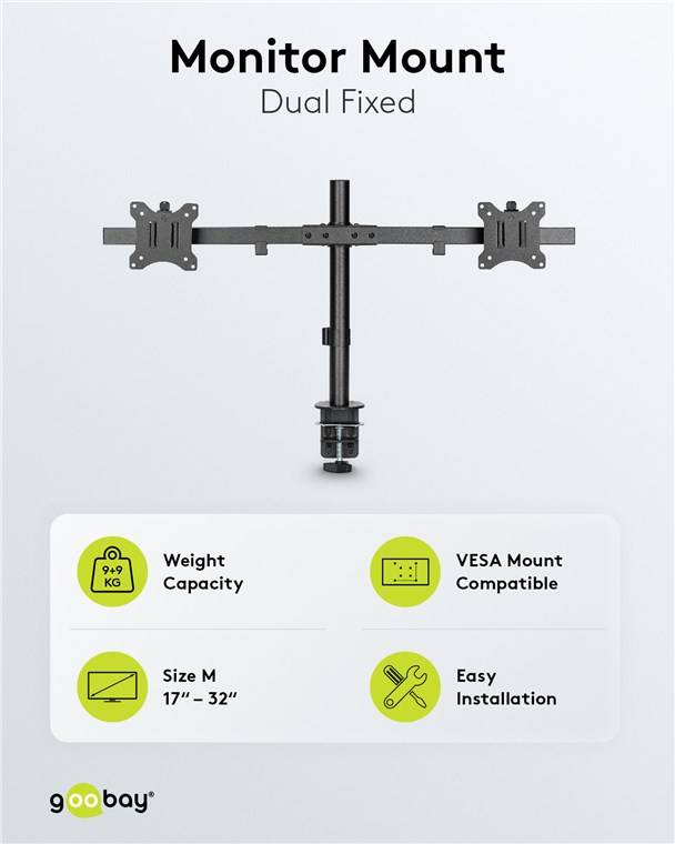 Goobay Doppel-Monitorhalterung Fix - Monitorhalter für 2 Monitore zwischen 17 und 32 Zoll (43-81 cm) bis 9 kg