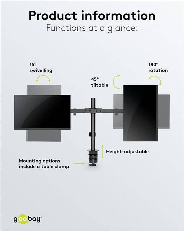 Goobay Doppel-Monitorhalterung Fix - Monitorhalter für 2 Monitore zwischen 17 und 32 Zoll (43-81 cm) bis 9 kg