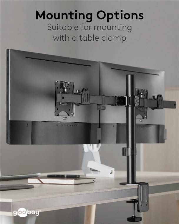 Goobay Doppel-Monitorhalterung Fix - Monitorhalter für 2 Monitore zwischen 17 und 32 Zoll (43-81 cm) bis 9 kg