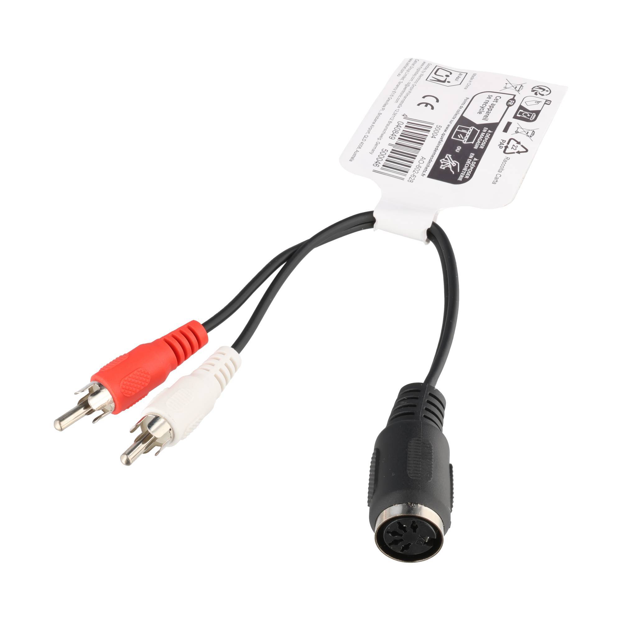 Audio-Kabeladapter, DIN-Buchse zu Stereo-Cinch-Stecker - DIN-Buchse 180° (5-Pin) > 2x Cinch-Stecker (Audio links/rechts)