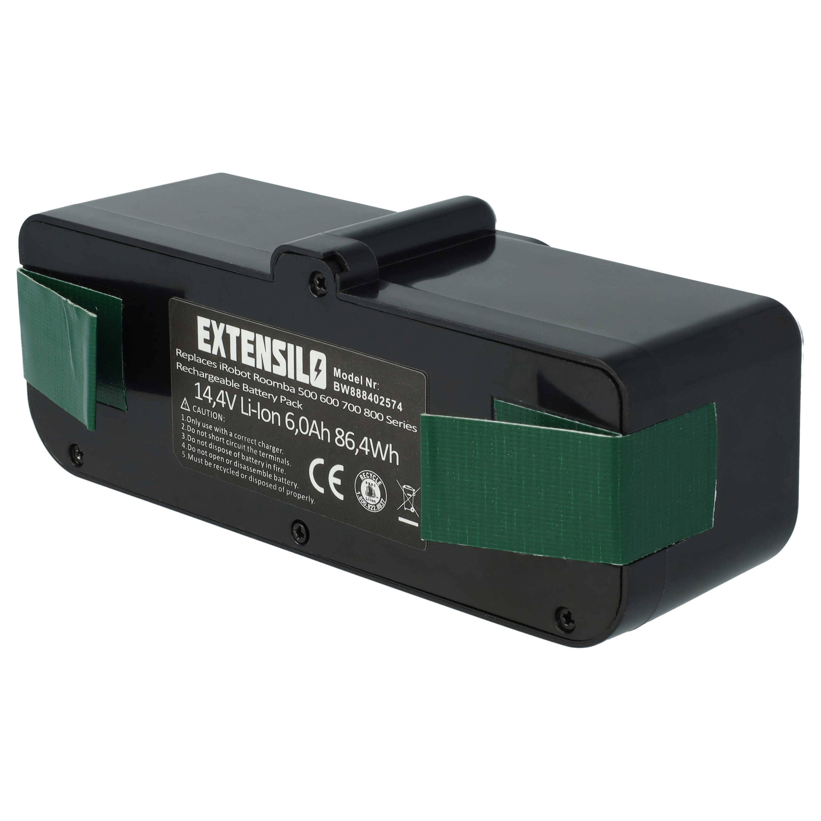 EXTENSILO Akku kompatibel mit iRobot Roomba 696, 860, 690, 890, 801, 850, 695, 805, 877, 891, 685, 691 Staubsauger (6000 mAh, 14,4 V, Li-Ion)