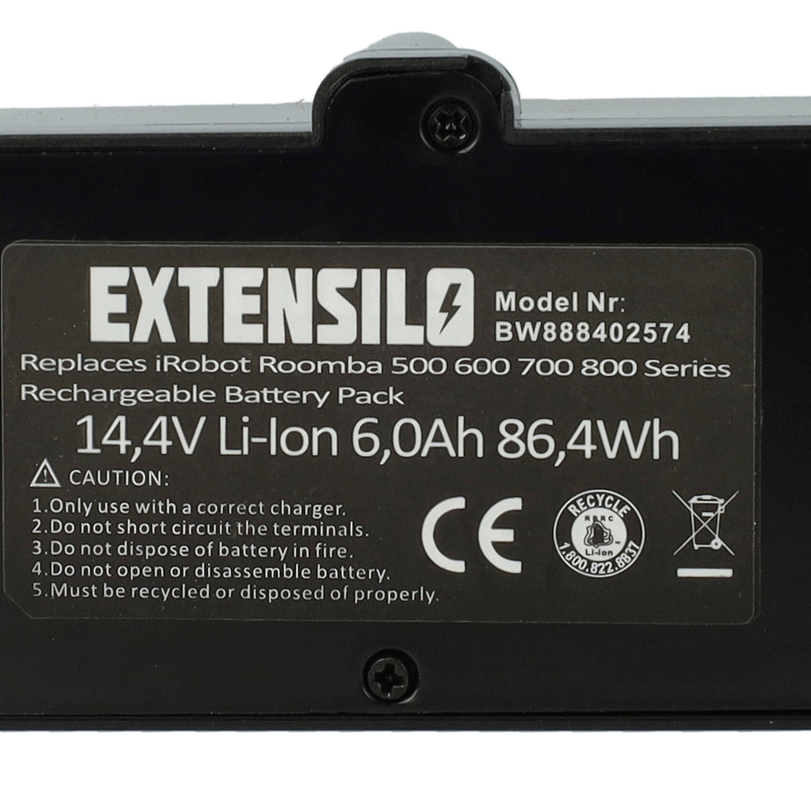 EXTENSILO 1x Akku kompatibel mit iRobot Roomba 640, 671, 665, 675, 652, 681, 677, 614, 680, 670, 676, 615 Staubsauger (6000 mAh, 14,4 V, Li-Ion)