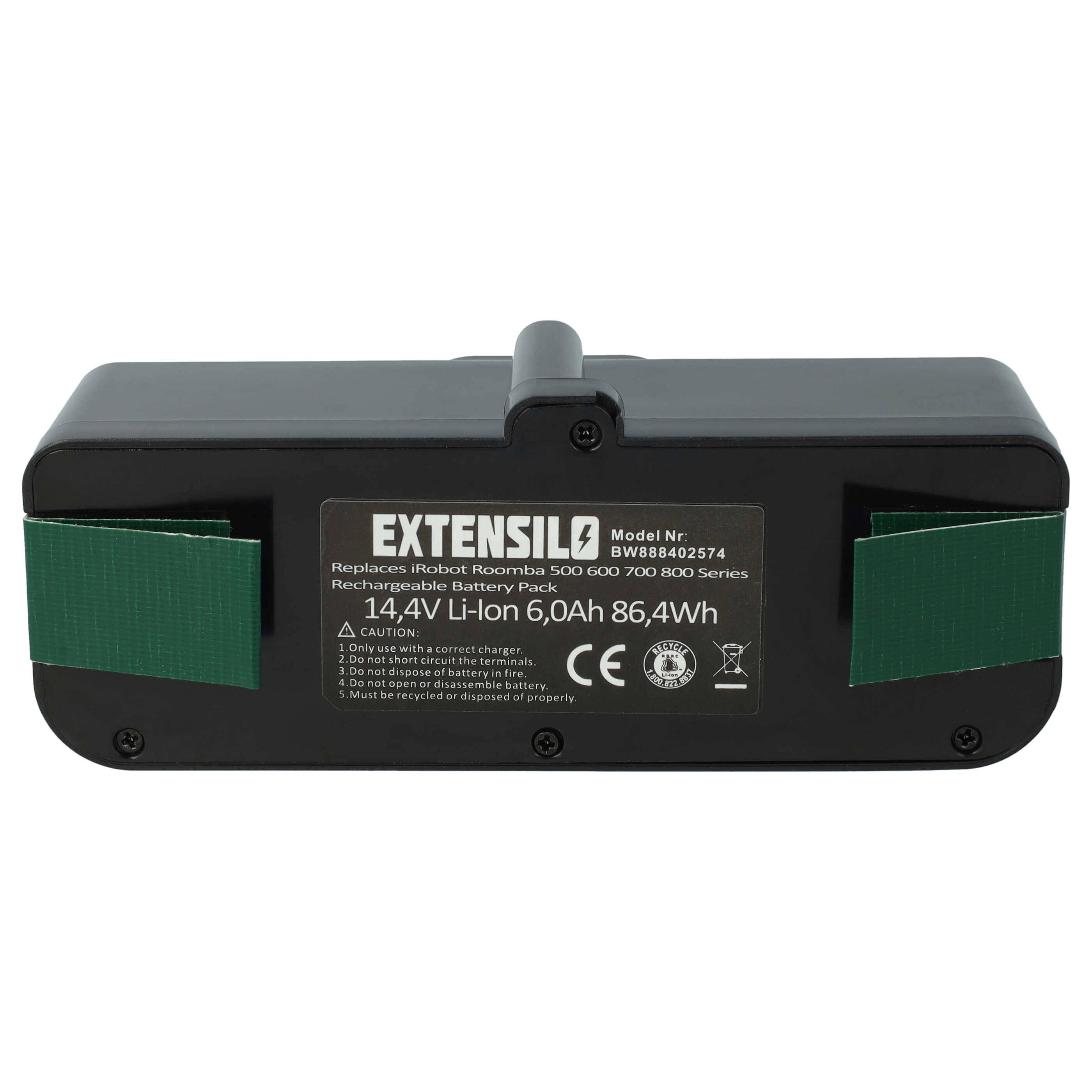 EXTENSILO Akku kompatibel mit iRobot Roomba 696, 860, 690, 890, 801, 850, 695, 805, 877, 891, 685, 691 Staubsauger (6000 mAh, 14,4 V, Li-Ion)