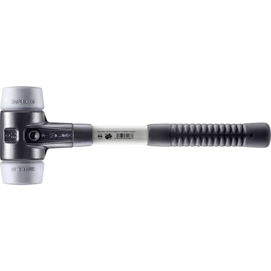 HALDER SIMPLEX Schonhammer Ø 60 mm TPE-mid grau mit verstärkem Tempergussgehäuse und Fiberglasstiel