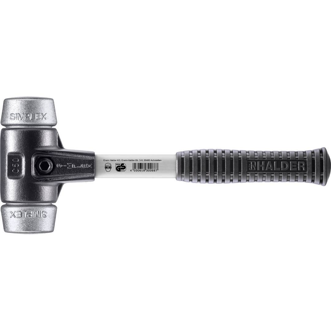 HALDER SIMPLEX Schonhammer Ø 50 mm Weichmetall mit verstärkem Tempergussgehäuse und Fiberglasstiel