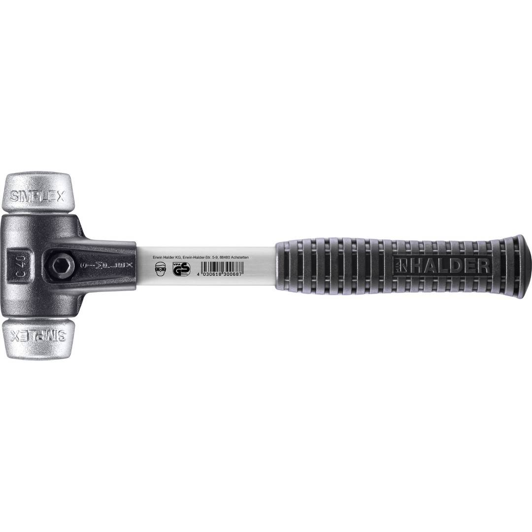 HALDER SIMPLEX Schonhammer Ø 40 mm Weichmetall mit verstärkem Tempergussgehäuse und Fiberglasstiel