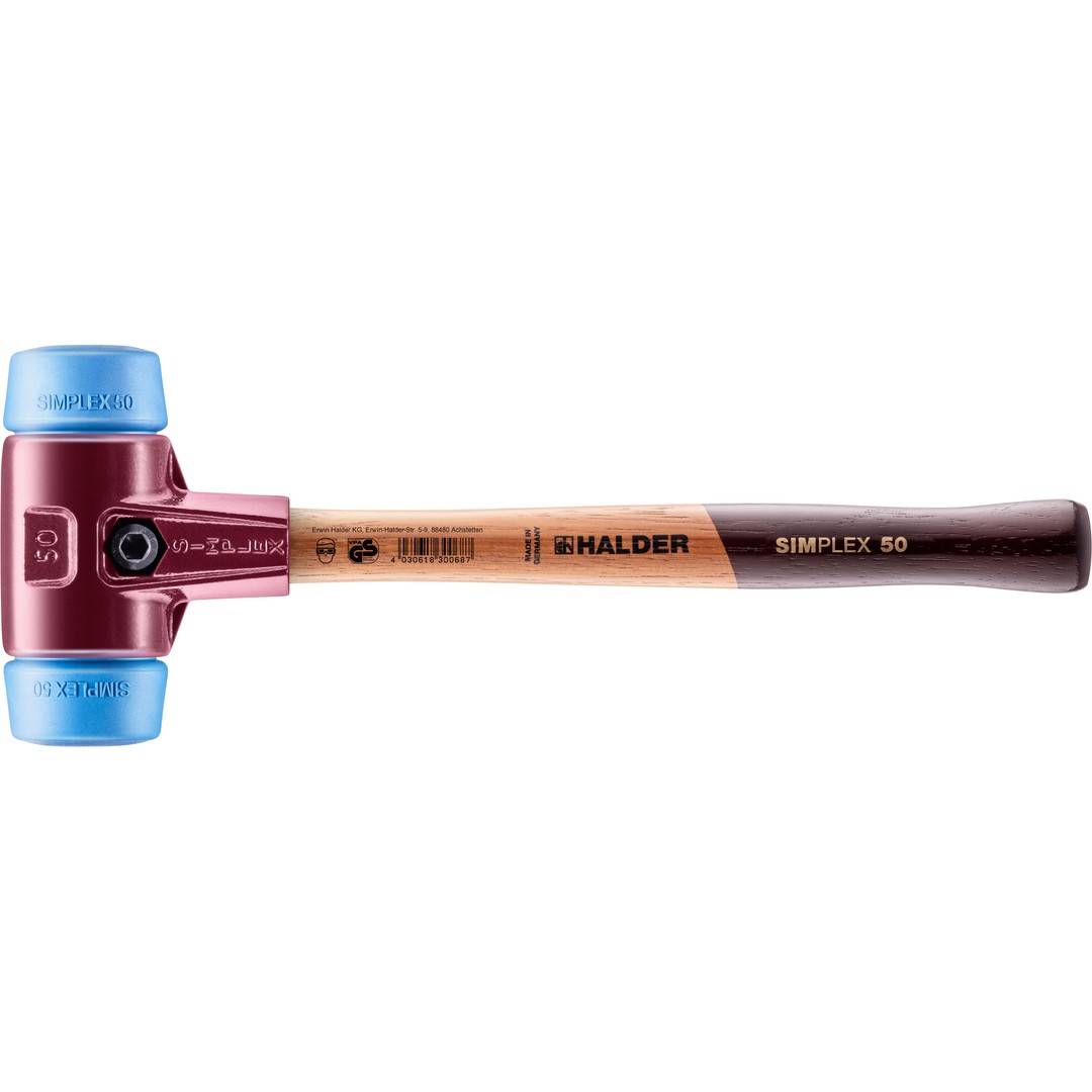 HALDER SIMPLEX Schonhammer Ø 50 mm TPE-soft blau mit Tempergussgehäuse