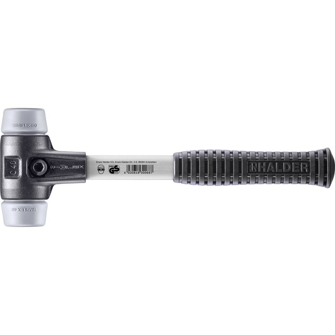 HALDER SIMPLEX Schonhammer Ø 40 mm TPE-mid grau mit verstärkem Tempergussgehäuse und Fiberglasstiel