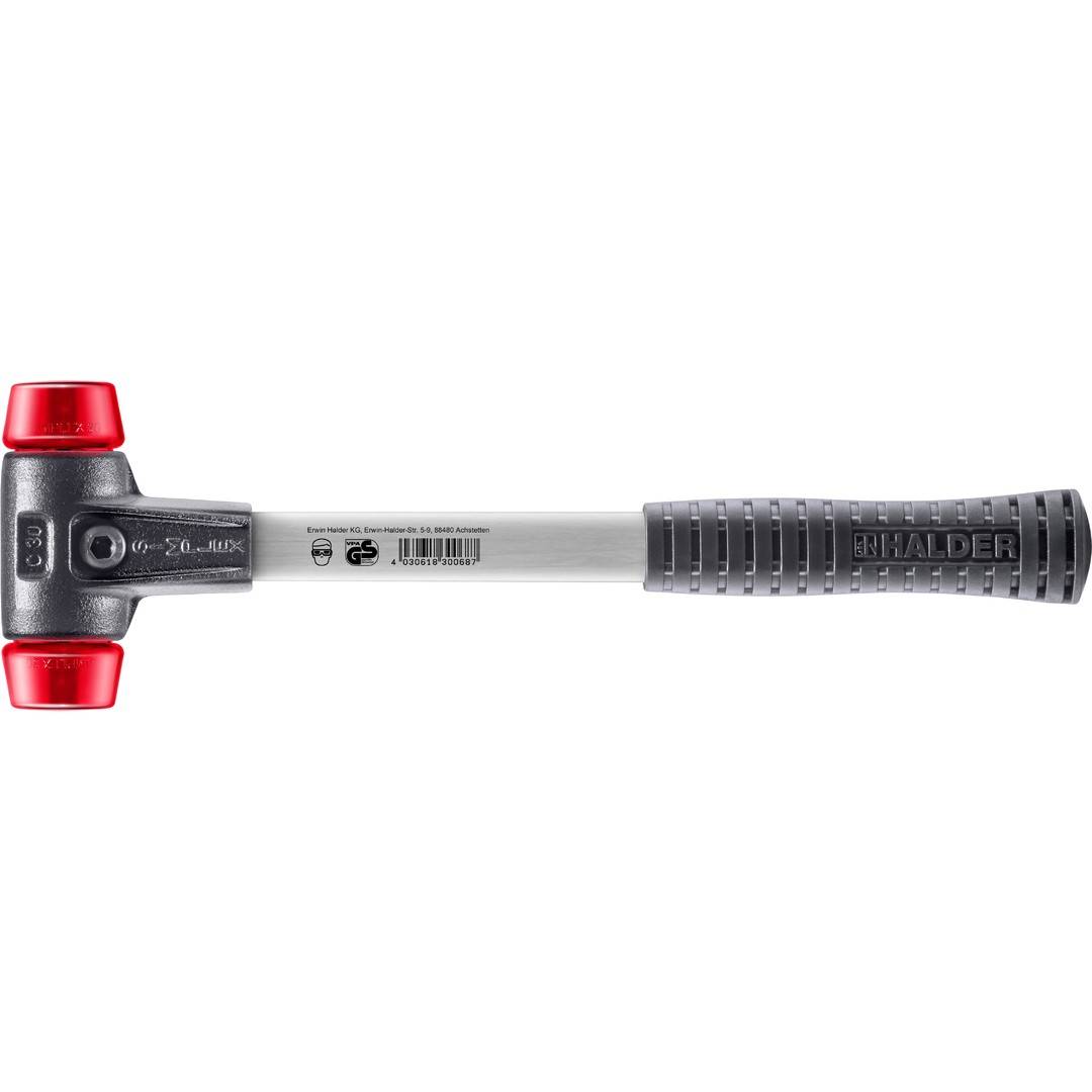 HALDER SIMPLEX Schonhammer Ø 30 mm Plastik rot mit verstärkem Tempergussgehäuse und Fiberglasstiel