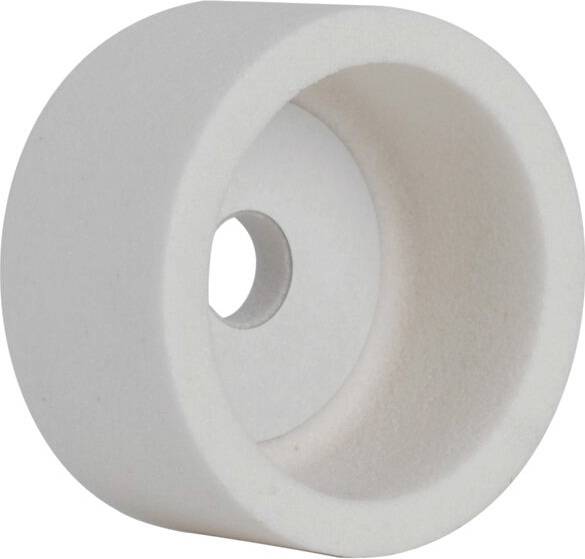 Ein weißes zylindrisches Schaumrad mit einem hohlen Zentrum, das üblicherweise für Polier- oder Reinigungsanwendungen verwendet wird.