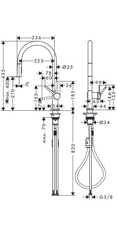 hansgrohe Spültischmischer 210 Talis M54 Ausziehbrause, 2 jet brushed