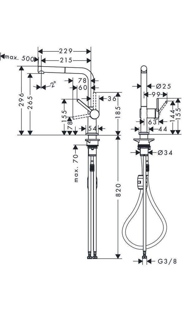 hansgrohe Spültischmischer 270 Talis M54 Ausziehauslauf 1 jet brushed