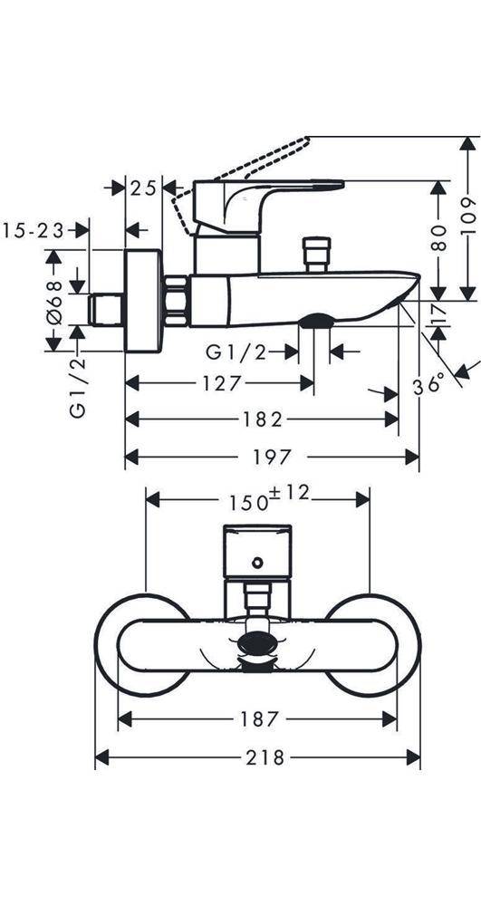 hansgrohe HG Einhebel-Wannenmischer Rebris E Aufputz chrom