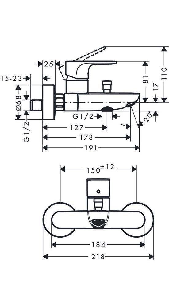 hansgrohe HG Einhebel-Wannenmischer Rebris S Aufputz chrom