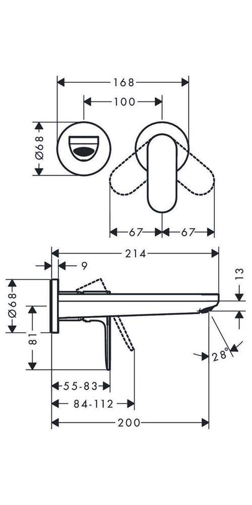 hansgrohe HG 2-Loch Waschtischarmatur Rebris S UP f Wd-mon m Auslauf
