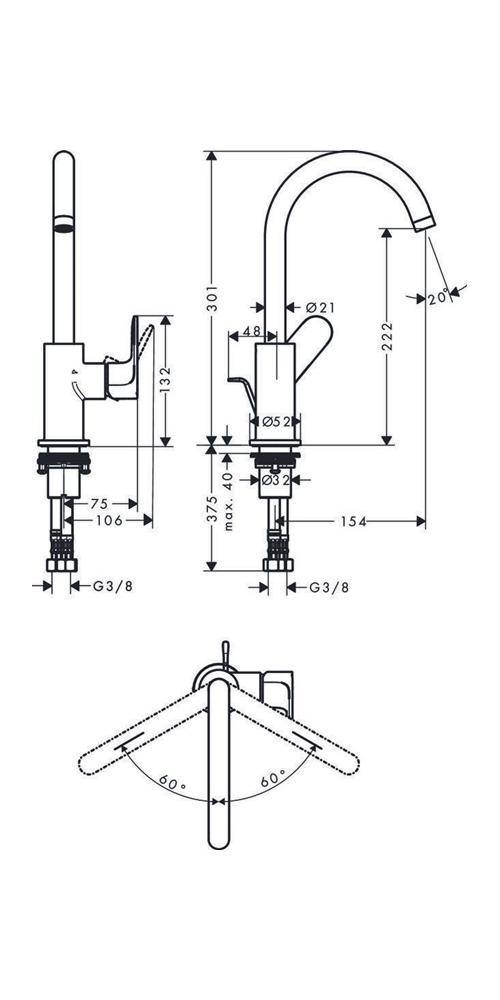 hansgrohe HG Einhebel-Waschtischmischer Rebris S 210 Schwenkkopf m