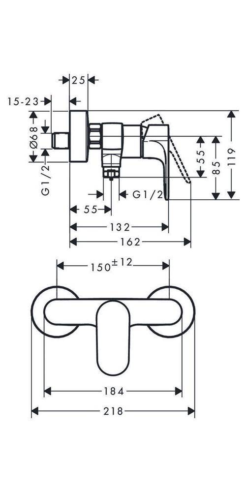 hansgrohe HG Einhebel-Brausemischer Rebris S Aufputz chrom