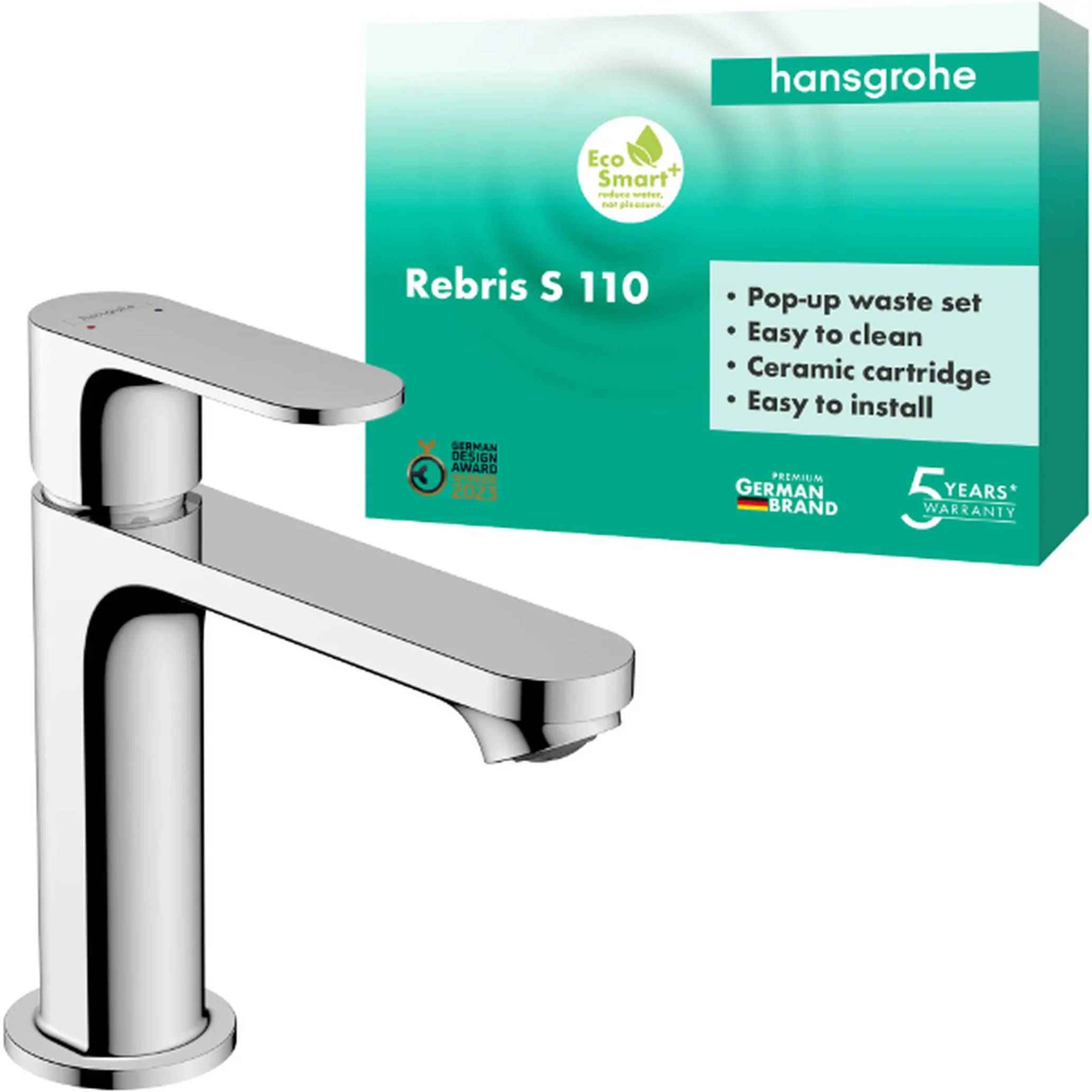 hansgrohe Einhebel-Waschtischmischer Rebris S 110 mit Zugstangen Ablaufgarnitur, Chrom, 1 Stk.