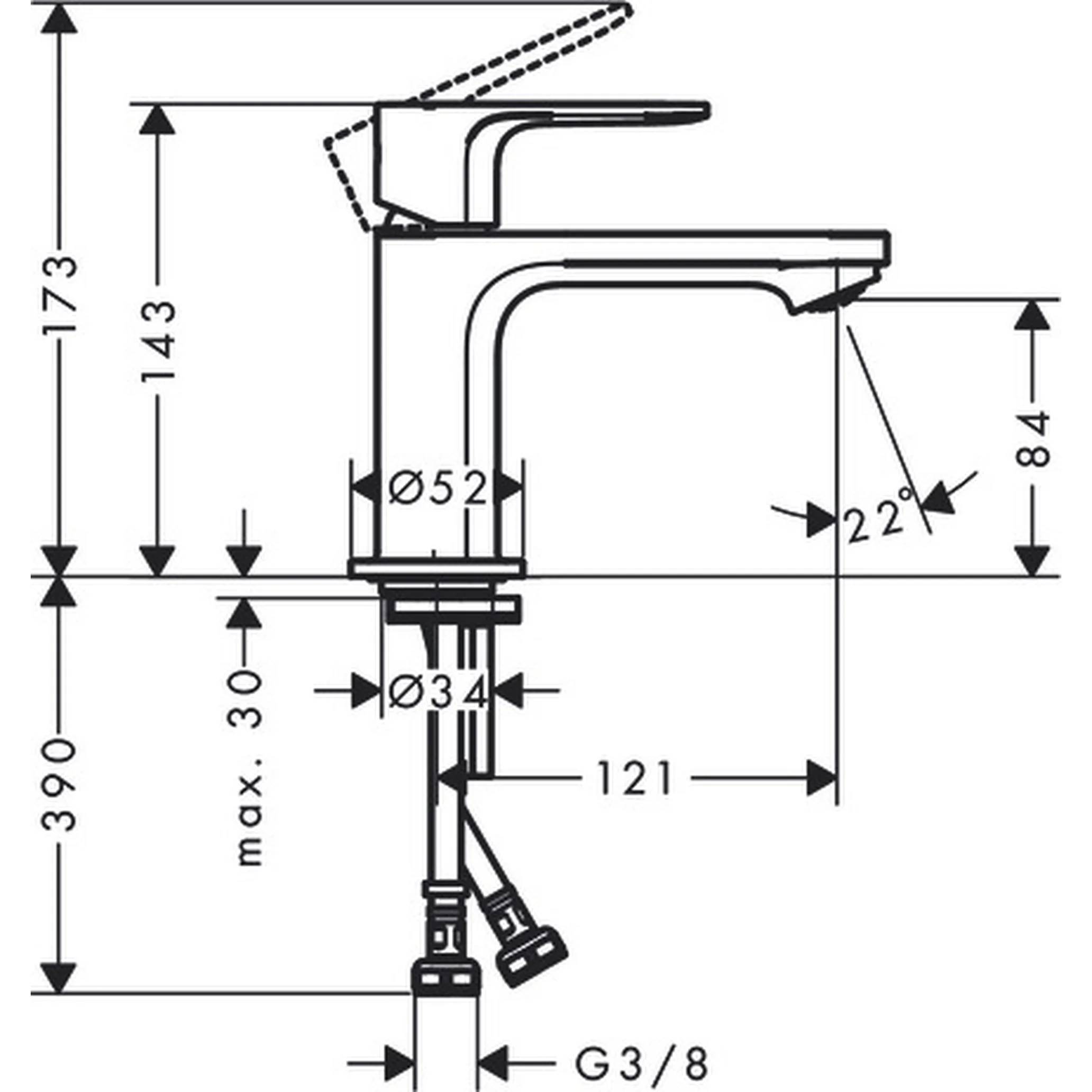 hansgrohe Einhebel-Waschtischmischer Rebris E 80 CoolStart o.Zugstange chrom, 1 Stk.
