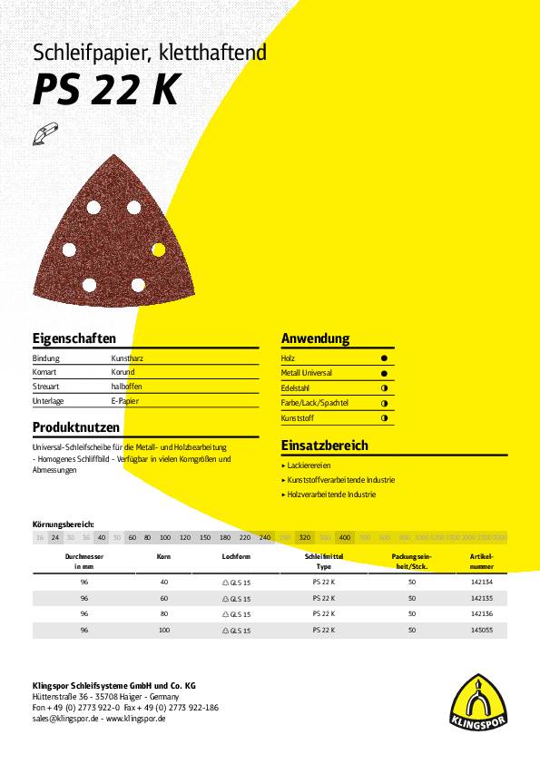 Haftschleifscheibe PS 22 K GLS 15 96mm K.240 f.HO/Metall Korund