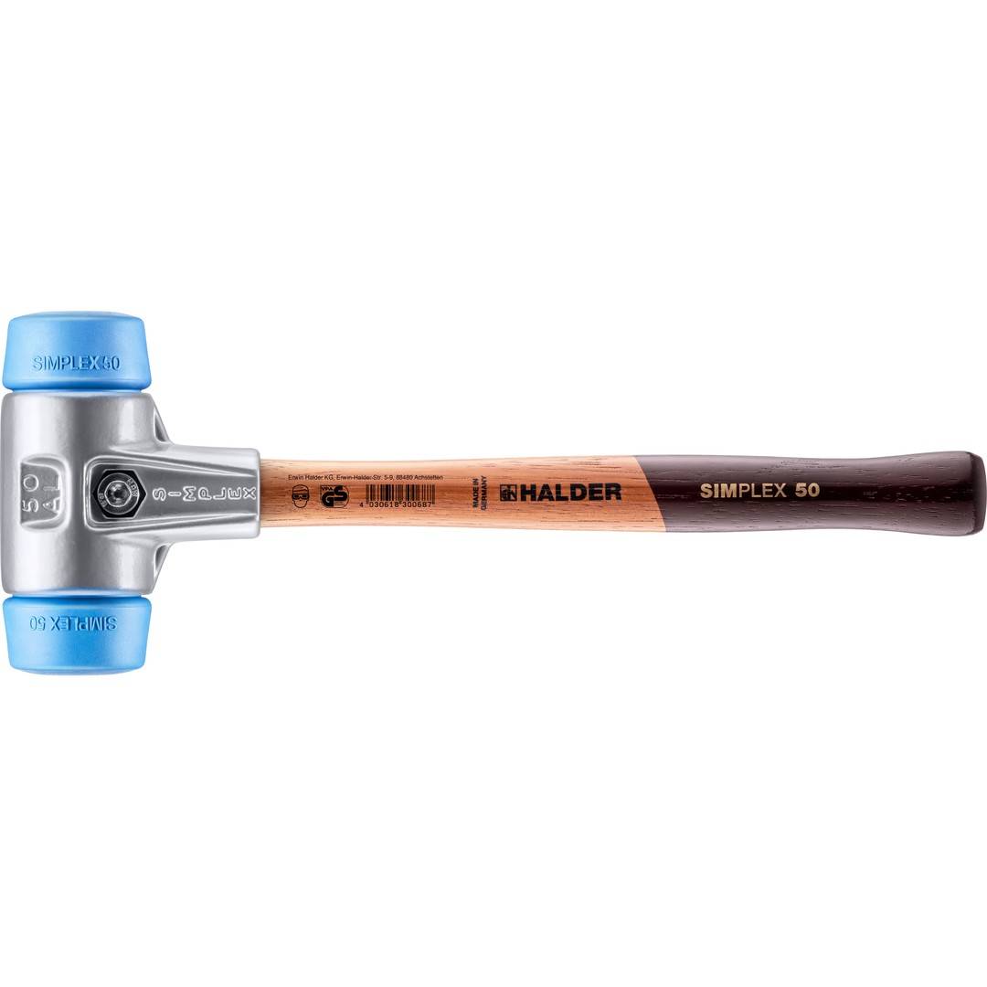 HALDER SIMPLEX Schonhammer Ø 50 mm TPE-soft blau mit Aluminiumgehäuse