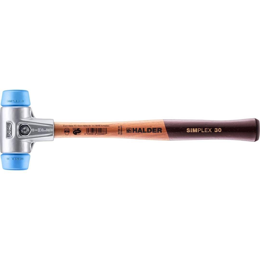 HALDER SIMPLEX Schonhammer Ø 30 mm TPE-soft blau mit Aluminiumgehäuse