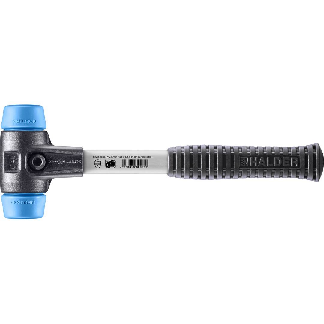 HALDER SIMPLEX Schonhammer Ø 40 mm TPE-soft blau mit verstärkem Tempergussgehäuse und Fiberglasstiel
