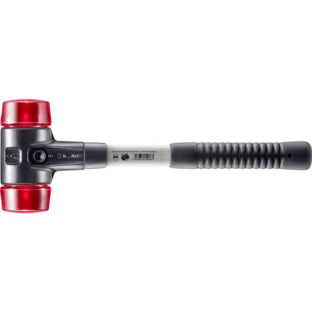 HALDER SIMPLEX Schonhammer Ø 60 mm Plastik rot mit verstärkem Tempergussgehäuse und Fiberglasstiel
