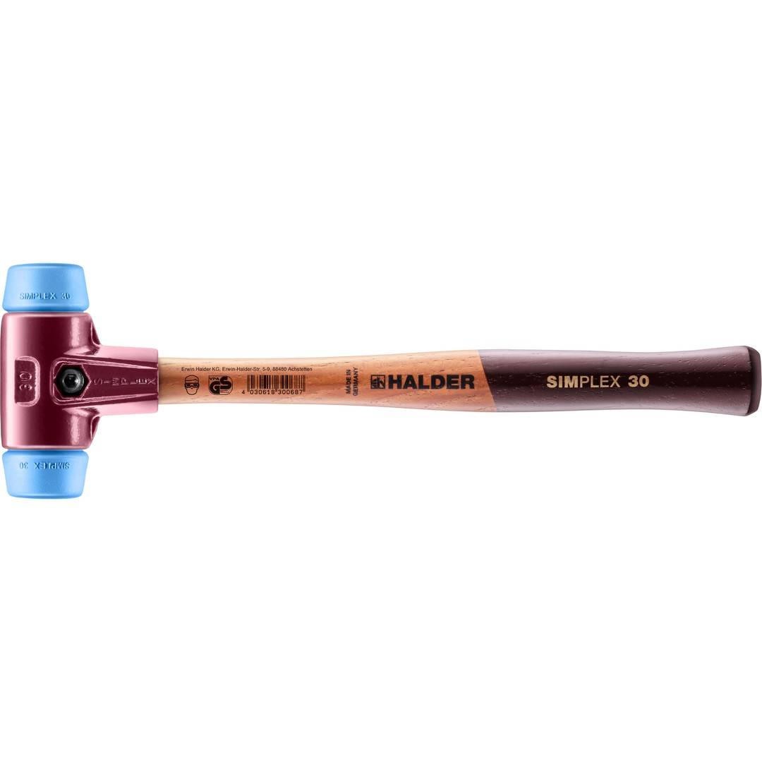 HALDER SIMPLEX Schonhammer Ø 30 mm TPE-soft blau mit Tempergussgehäuse