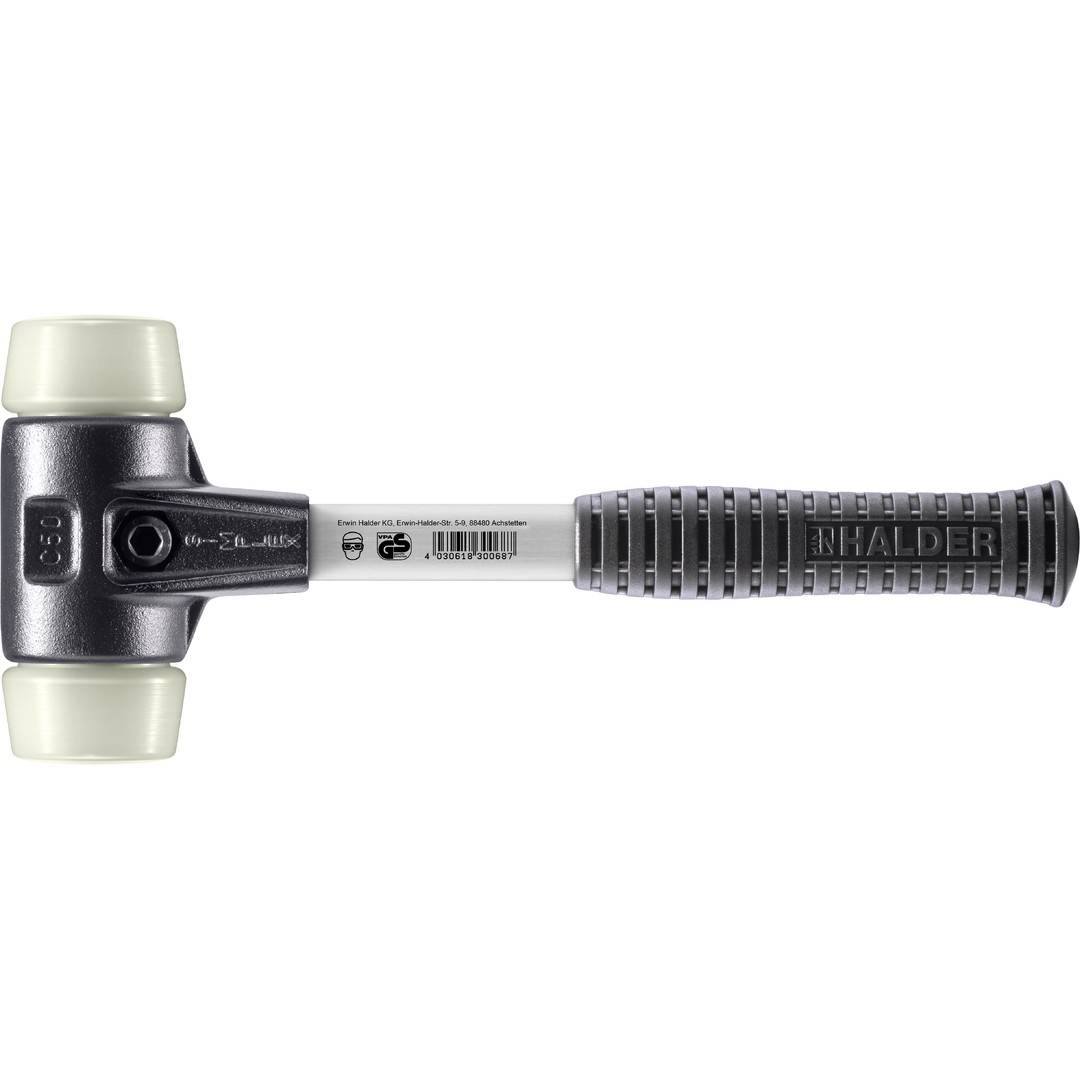 HALDER SIMPLEX Schonhammer Ø 50 mm Nylon mit verstärkem Tempergussgehäuse und Fiberglasstiel