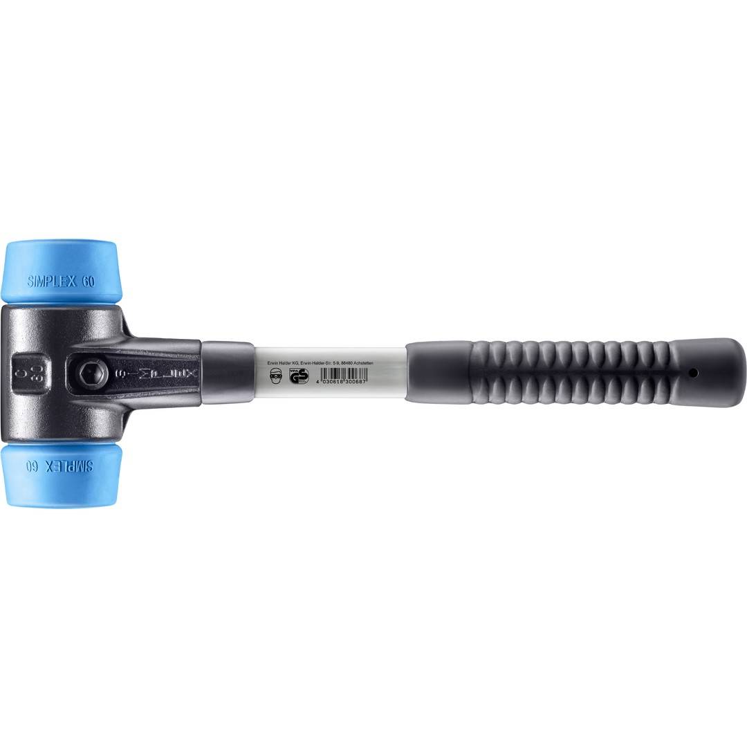 HALDER SIMPLEX Schonhammer Ø 60 mm TPE-soft blau mit verstärkem Tempergussgehäuse und Fiberglasstiel