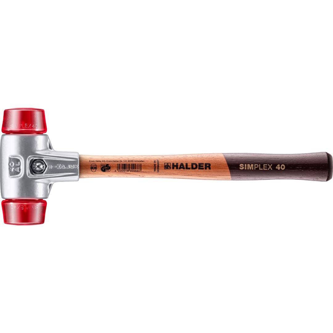 HALDER SIMPLEX Schonhammer Ø 40 mm Plastik rot mit Aluminiumgehäuse