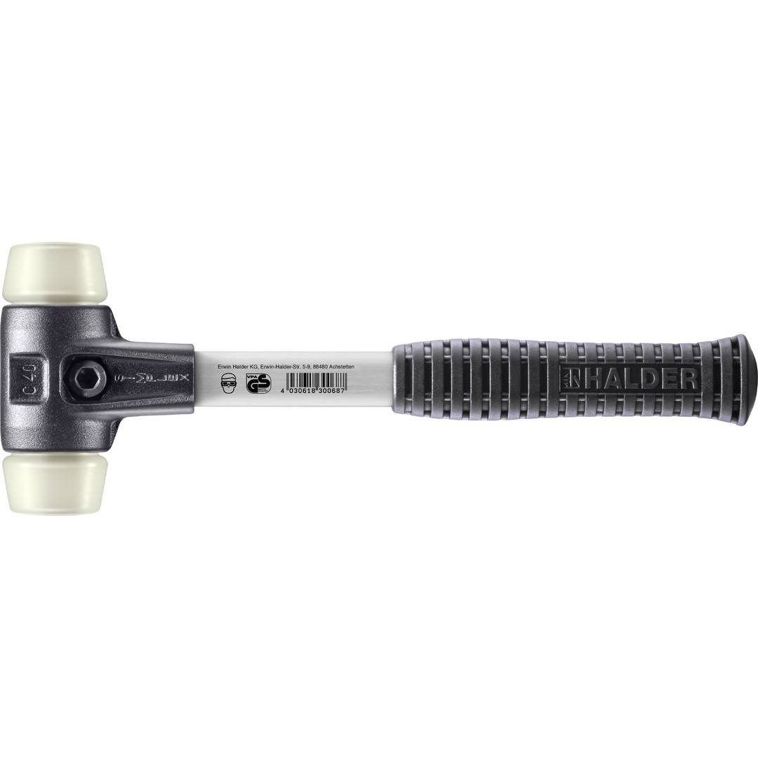 HALDER SIMPLEX Schonhammer Ø 40 mm Nylon mit verstärkem Tempergussgehäuse und Fiberglasstiel