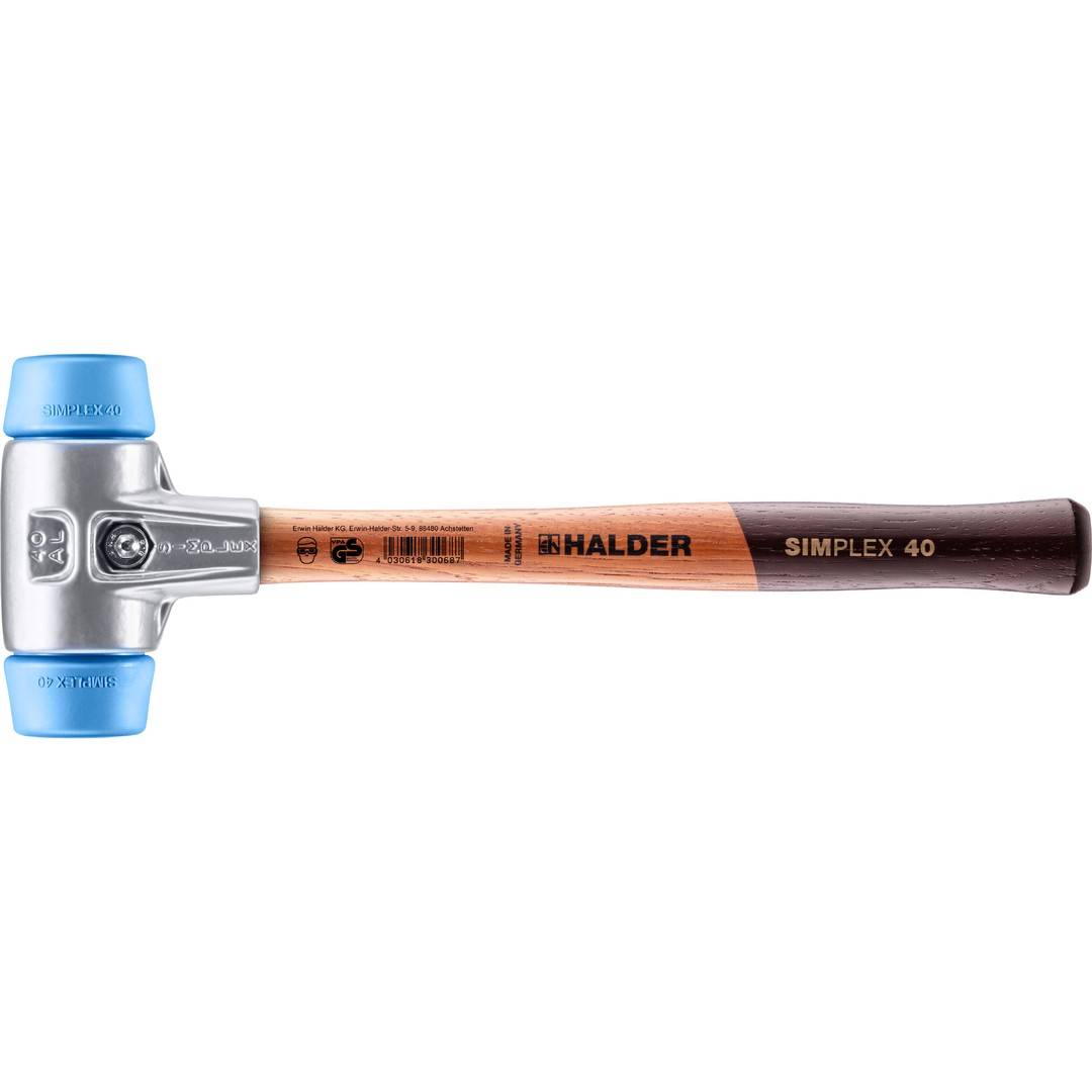 HALDER SIMPLEX Schonhammer Ø 40 mm TPE-soft blau mit Aluminiumgehäuse